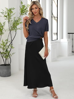 Foto 5 | Jersey Anrabess Para Mujer, Mezcla De Lana, Cuello En V, Manga Corta, Gris - Venta Internacional.