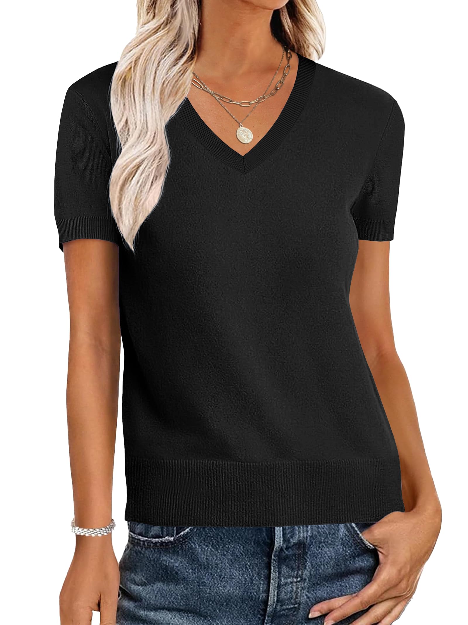 Foto 2 pulgar | Jersey Anrabess Para Mujer, Mezcla De Lana, Cuello En V, Negro - Venta Internacional.