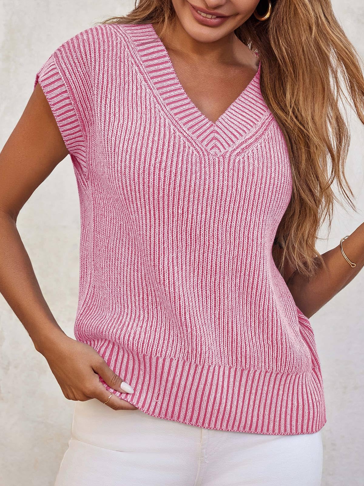 Foto 3 pulgar | Jersey Saodimallsu Con Cuello En V Y Manga Corta Para Mujer, Color Rosa - Venta Internacional.