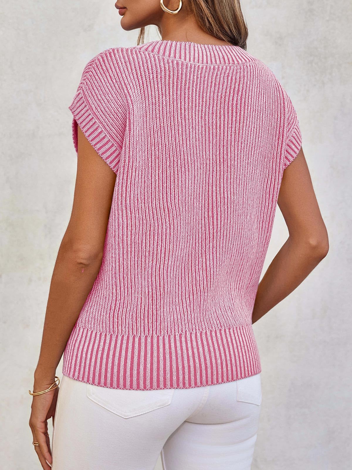 Foto 5 | Jersey Saodimallsu Con Cuello En V Y Manga Corta Para Mujer, Color Rosa - Venta Internacional.