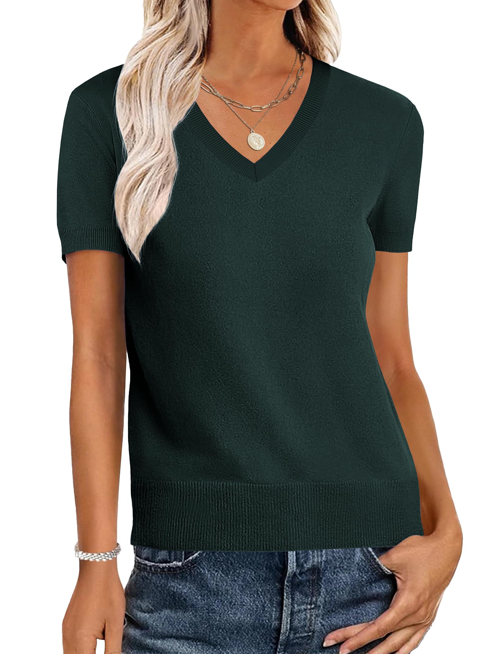 Foto 2 pulgar | Jersey Anrabess Para Mujer, Mezcla De Lana, Cuello En V, Verde Oscuro - Venta Internacional.