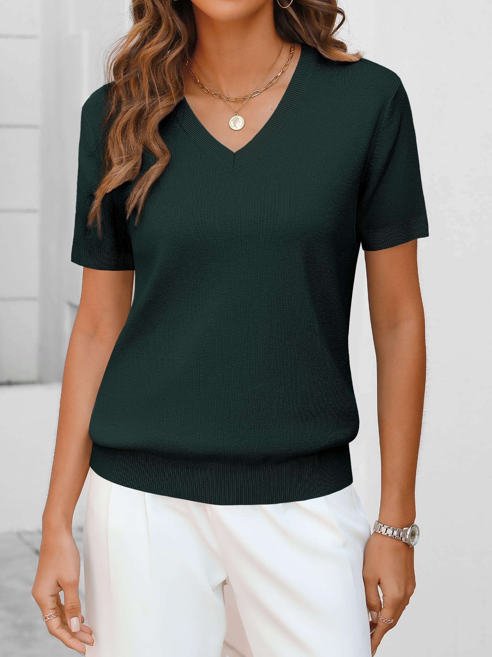 Foto 3 pulgar | Jersey Anrabess Para Mujer, Mezcla De Lana, Cuello En V, Verde Oscuro - Venta Internacional.