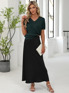 Foto 5 | Jersey Anrabess Para Mujer, Mezcla De Lana, Cuello En V, Verde Oscuro - Venta Internacional.