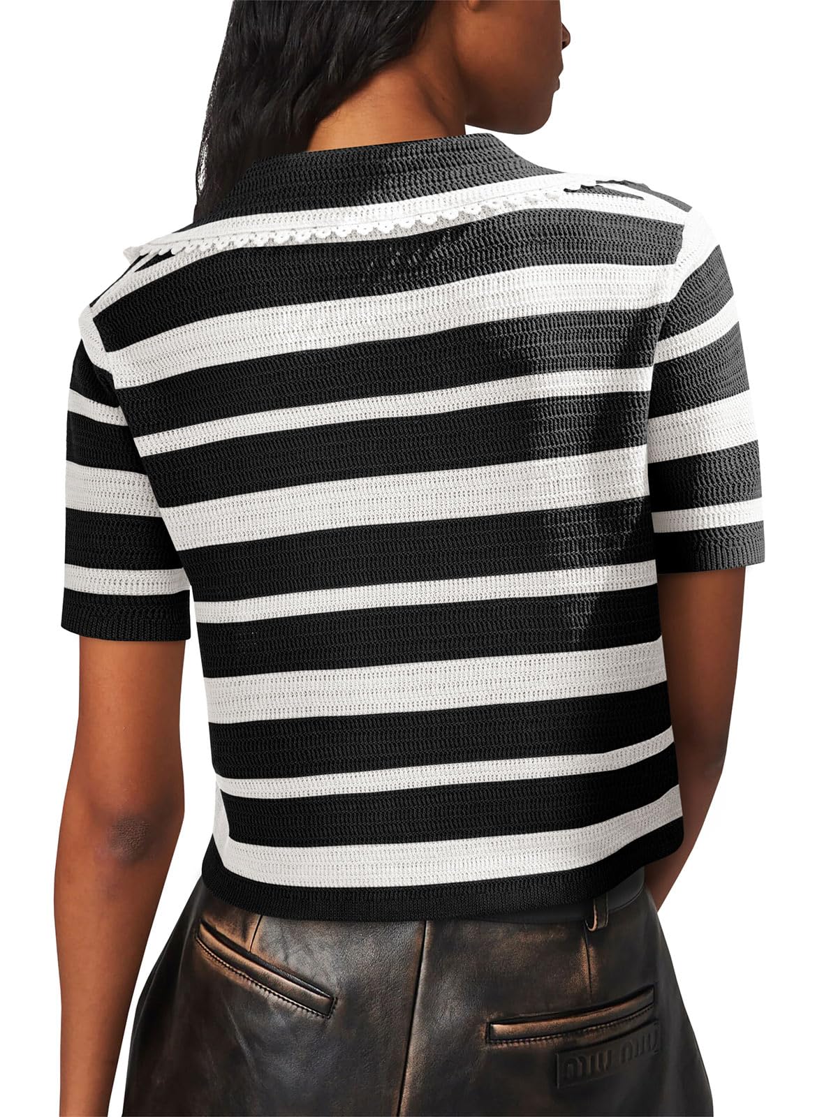Foto 4 | Jersey Saodimallsu A Rayas Recortado Para Mujer, Color Negro - Venta Internacional.
