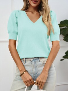 Foto 3 | Suéteres Goranbon Puff De Manga Corta Para Mujer, Color Menta - Venta Internacional.