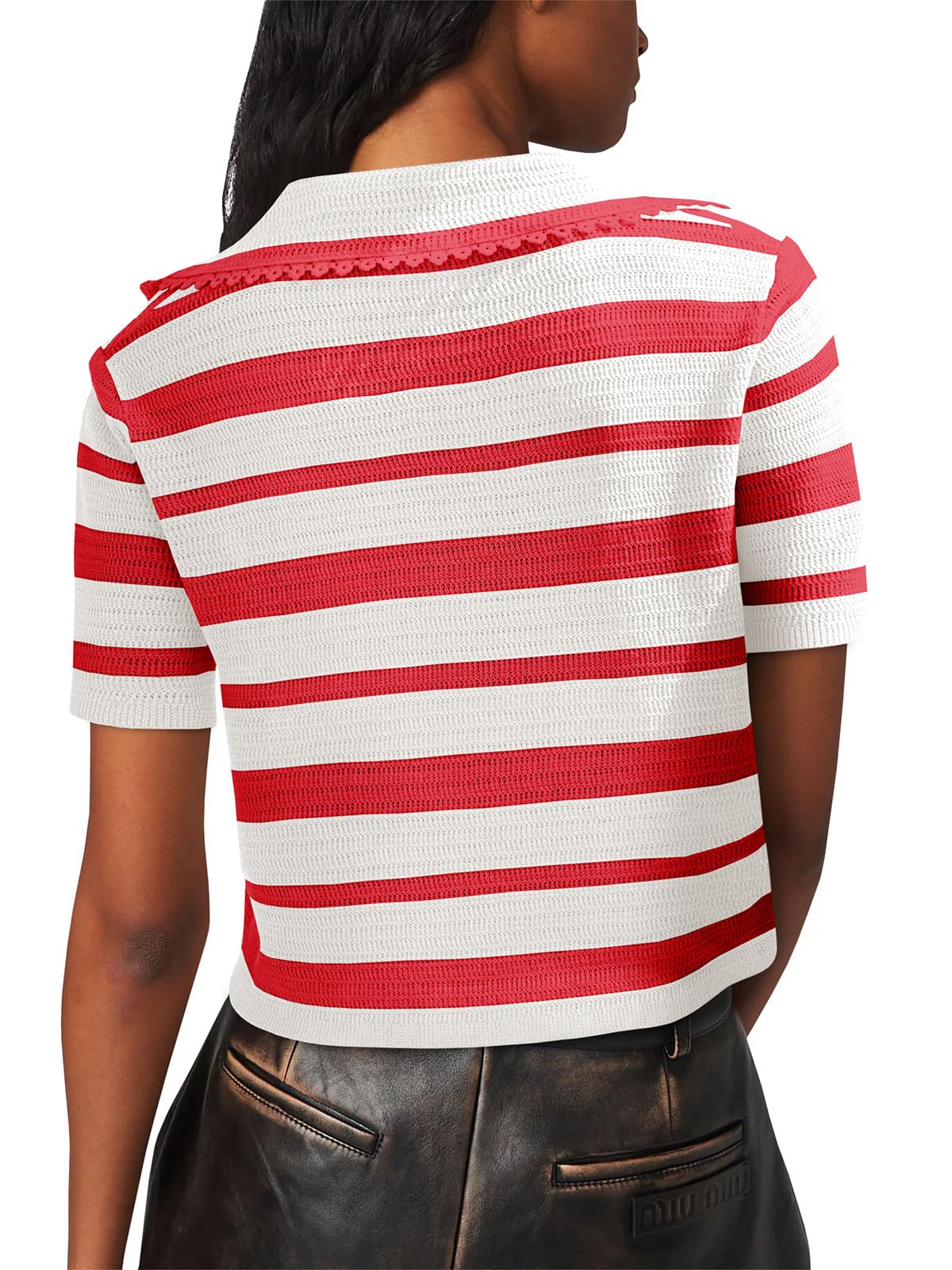 Foto 4 | Suéter Saodimallsu De Verano A Rayas Recortadas Para Mujer - Venta Internacional.