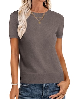 Foto 1 | Jersey Anrabess Para Mujer, Mezcla De Lana, Manga Corta, Color Café Xl - Venta Internacional.