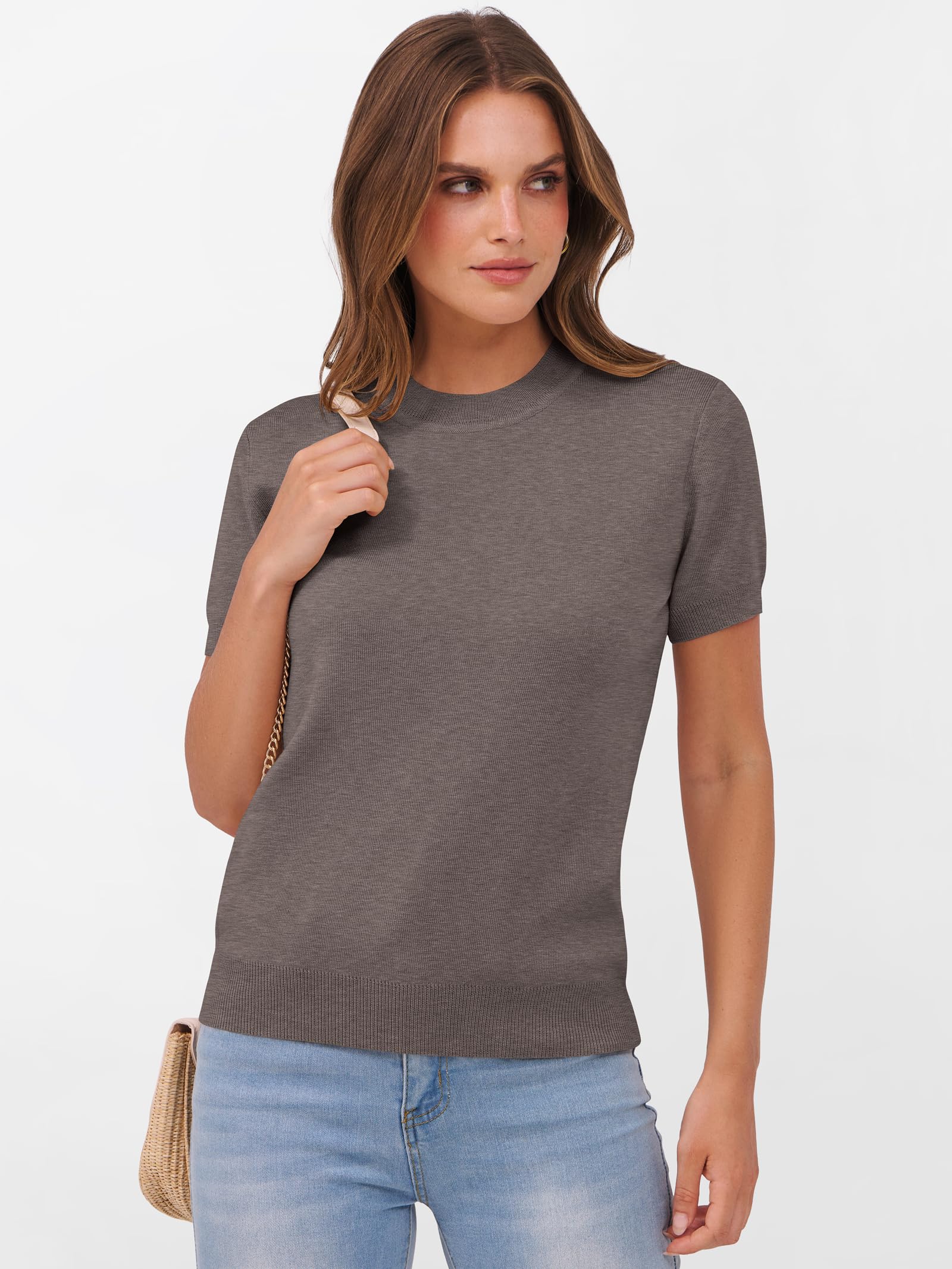 Foto 4 pulgar | Jersey Anrabess Para Mujer, Mezcla De Lana, Manga Corta, Color Café Xl - Venta Internacional.