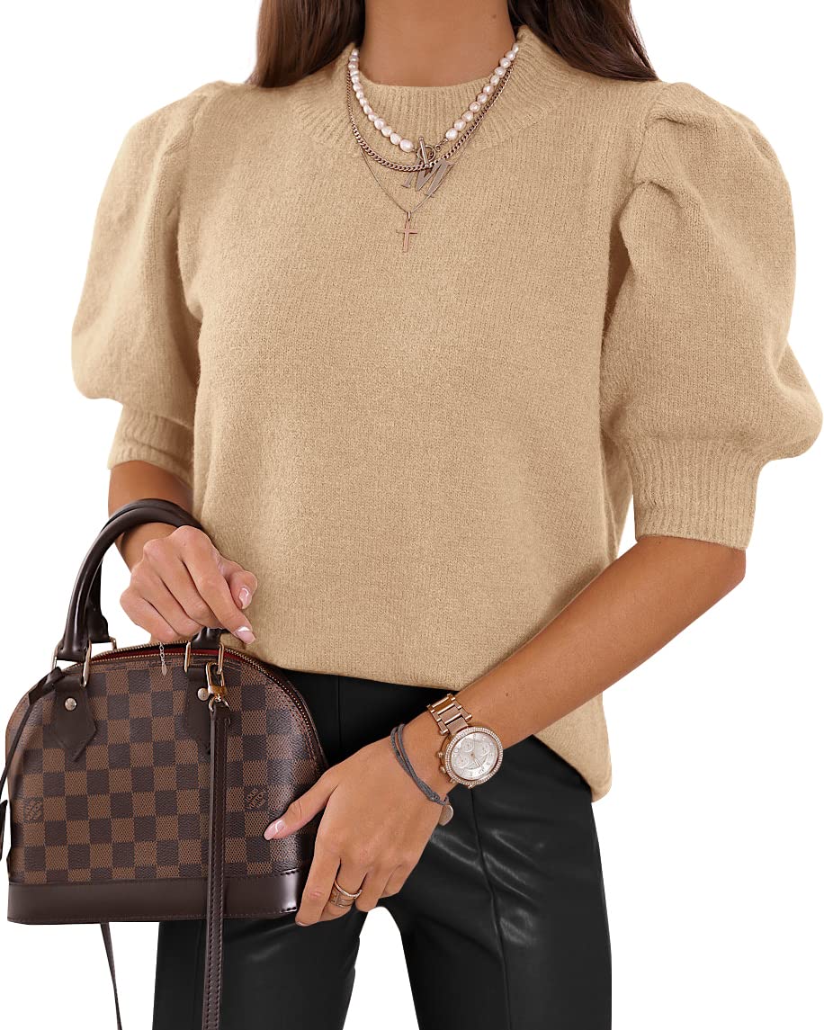 Jersey Goranbon Puff De Manga Corta Para Mujer, Color Caqui - Venta Internacional.