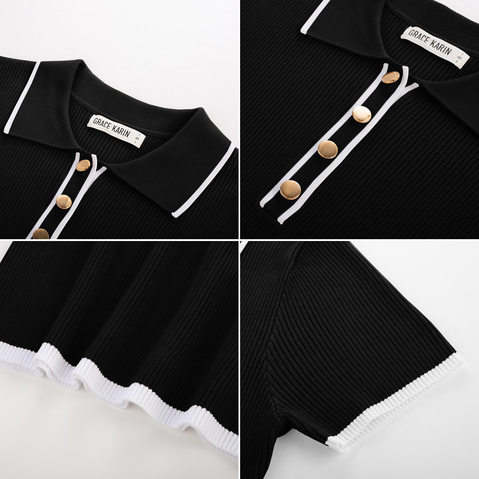 Foto 7 pulgar | Jersey Tipo Polo Grace Karin De Manga Corta Para Mujer, Color Negro, Talla S - Venta Internacional.