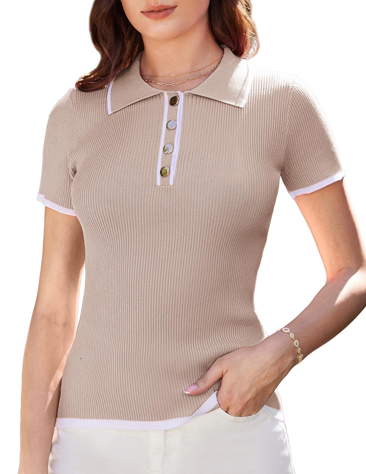 Polo Grace Karin De Punto De Manga Corta Para Mujer, Talla Grande - Venta Internacional.