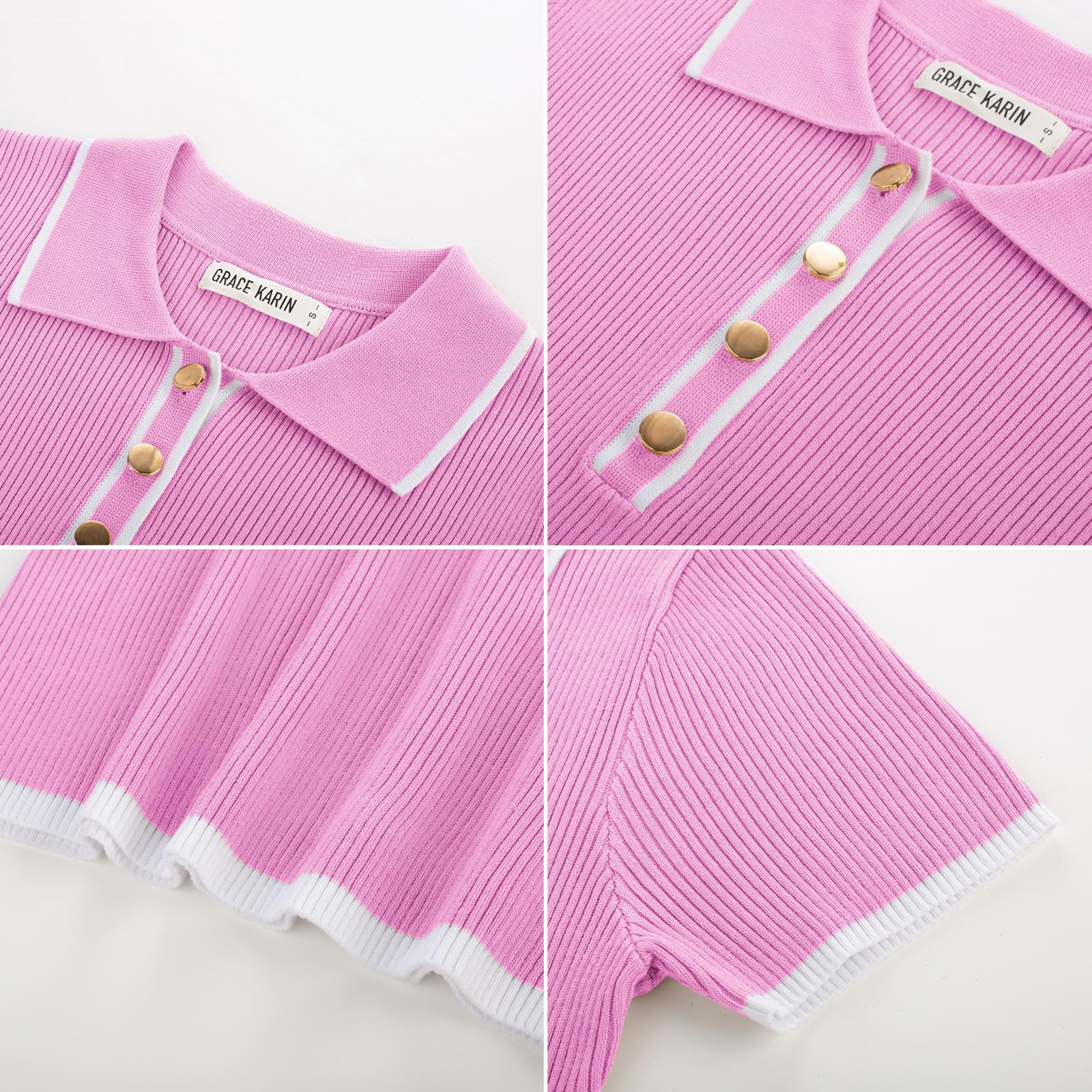 Foto 7 pulgar | Suéteres De Verano Para Mujer, Polo De Punto, Rosa, Talla L - Venta Internacional.