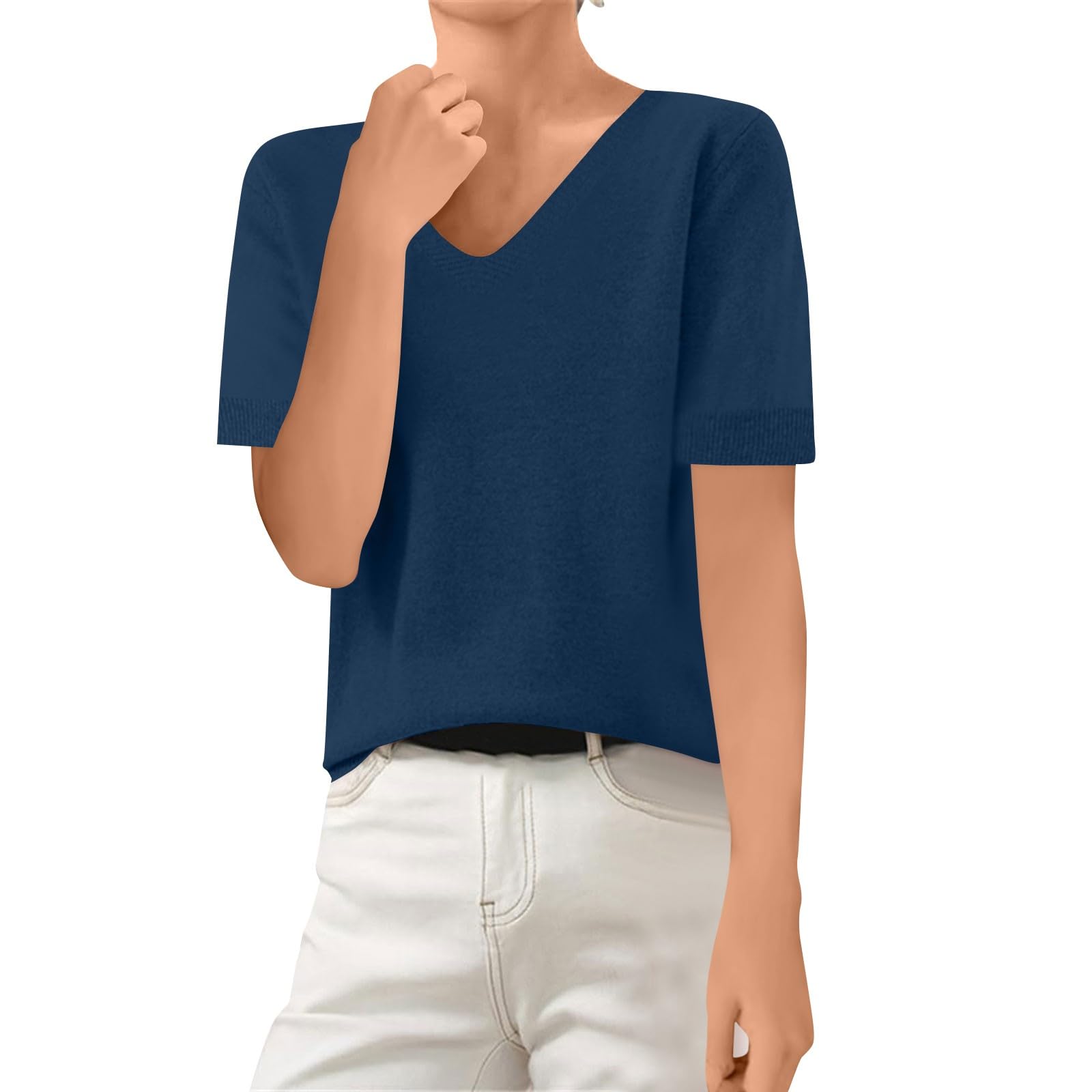 Foto 1 | Jersey De Cachemir Para Mujer, Manga Corta, Cuello En V, Color Morado, Talla S - Venta Internacional.