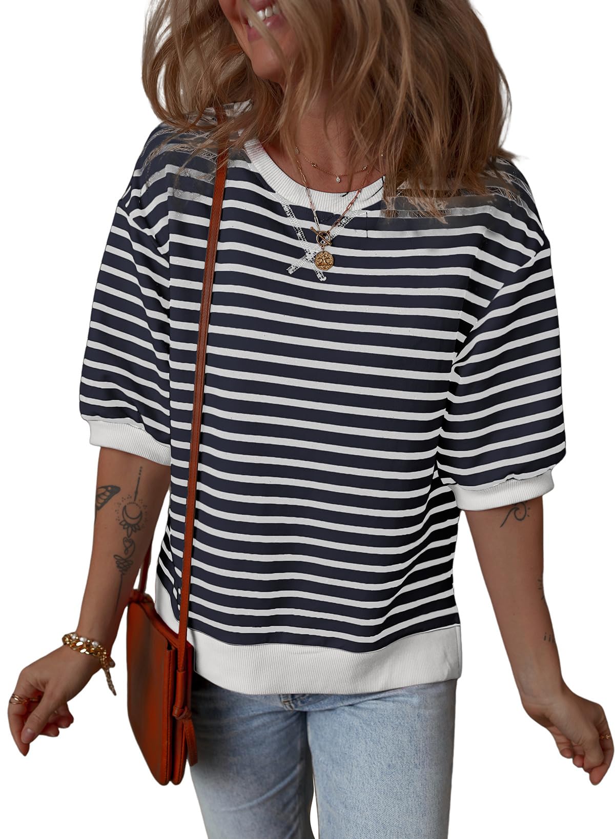 Jersey Dokotoo 2024 Para Mujer Con Cuello Redondo Y Mangas 3/4, Color Blanco - Venta Internacional.