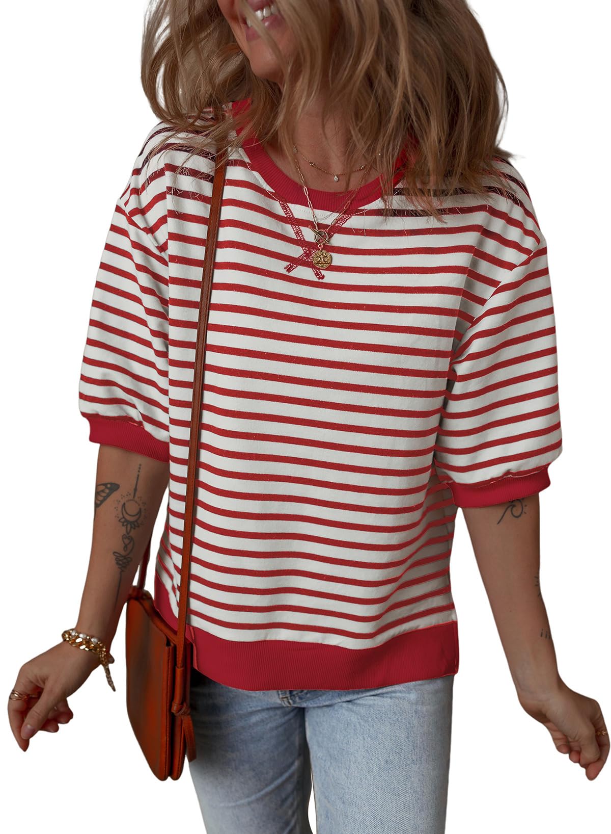 Foto 2 pulgar | Jersey Dokotoo Knit Para Mujer Con Cuello Redondo Y Mangas 3/4, Color Marrón - Venta Internacional.