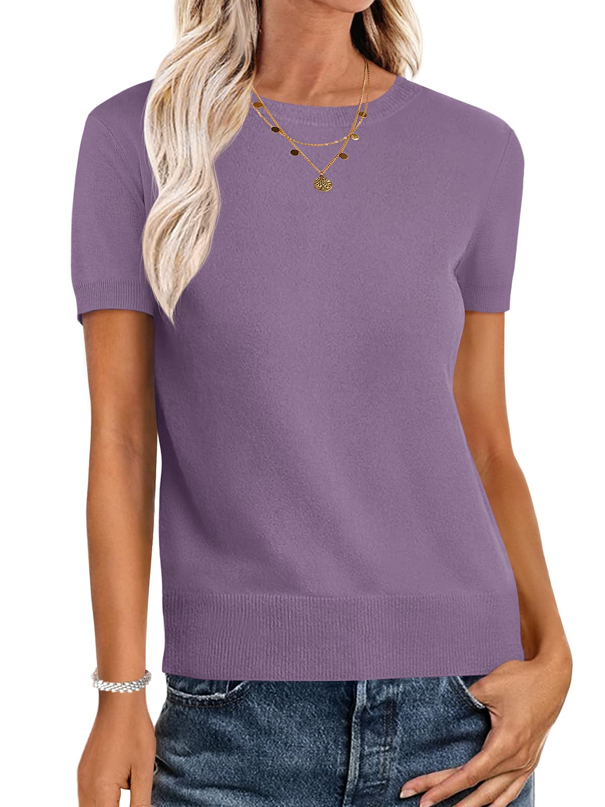 Jersey Anrabess Para Mujer, Mezcla De Lana, Cuello Redondo Y Manga Corta - Venta Internacional.