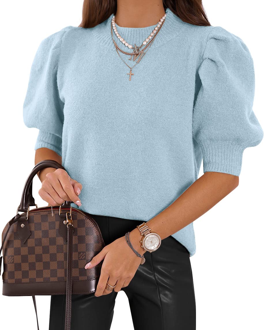 Jersey Goranbon Puff De Manga Corta Para Mujer, Azul Cielo - Venta Internacional.