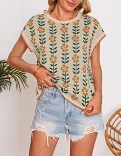 Foto 3 | Top Zesica Suéter De Manga Corta Con Estampado Casual De Verano Para Mujer - Venta Internacional.