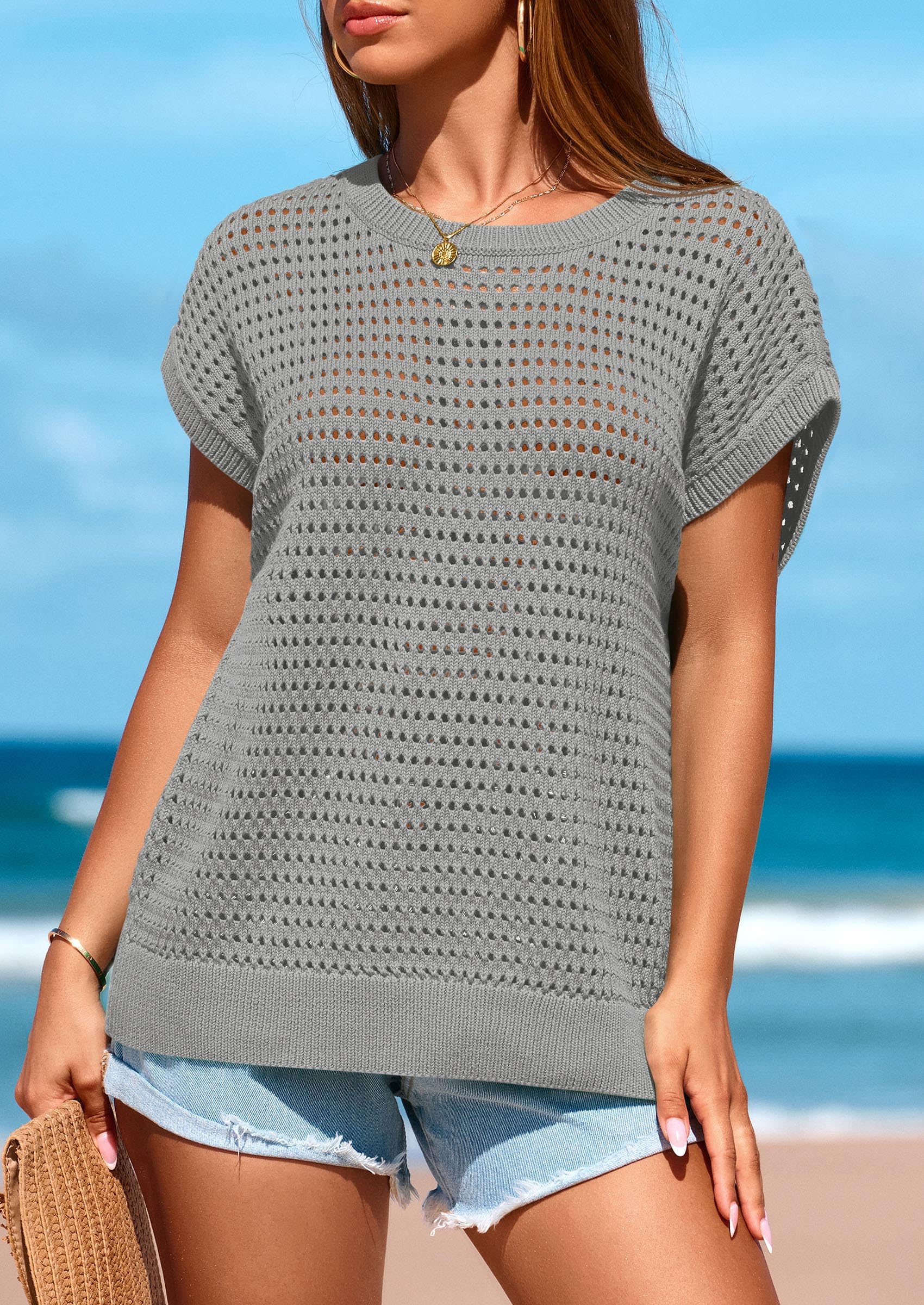 Foto 4 pulgar | Top Prettygarden - Jersey De Ganchillo Para Mujer, Primavera-verano, Color Gris - Venta Internacional.