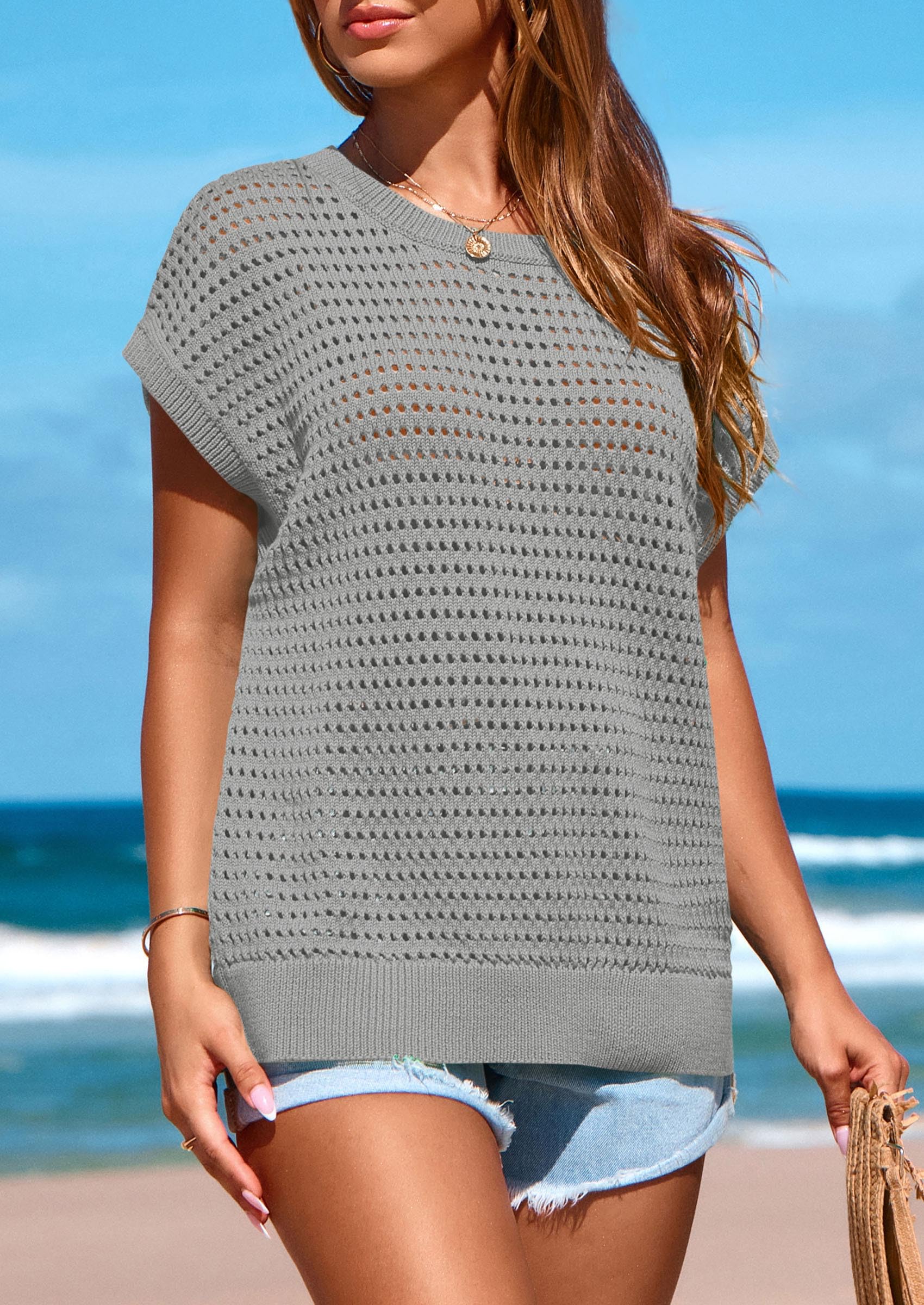 Foto 6 pulgar | Top Prettygarden - Jersey De Ganchillo Para Mujer, Primavera-verano, Color Gris - Venta Internacional.
