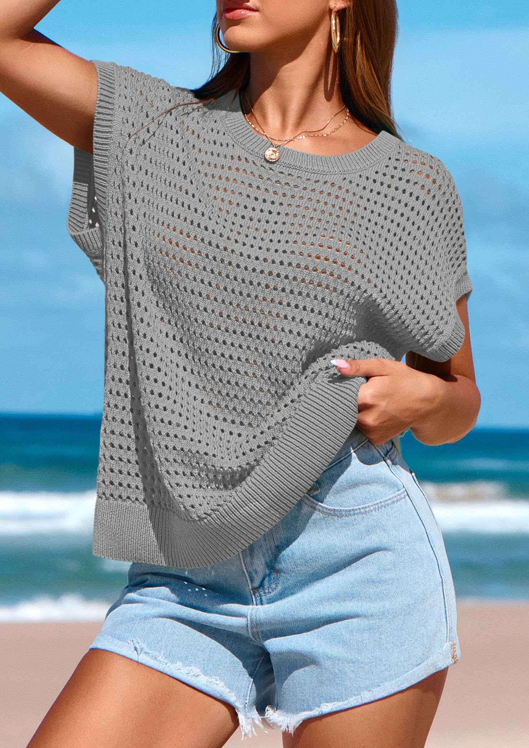 Foto 7 | Top Prettygarden - Jersey De Ganchillo Para Mujer, Primavera-verano, Color Gris - Venta Internacional.