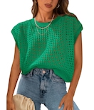 Camiseta Prettygarden Para Mujer, Primavera-verano, Ganchillo, Verde, Algodón - Venta Internacional.