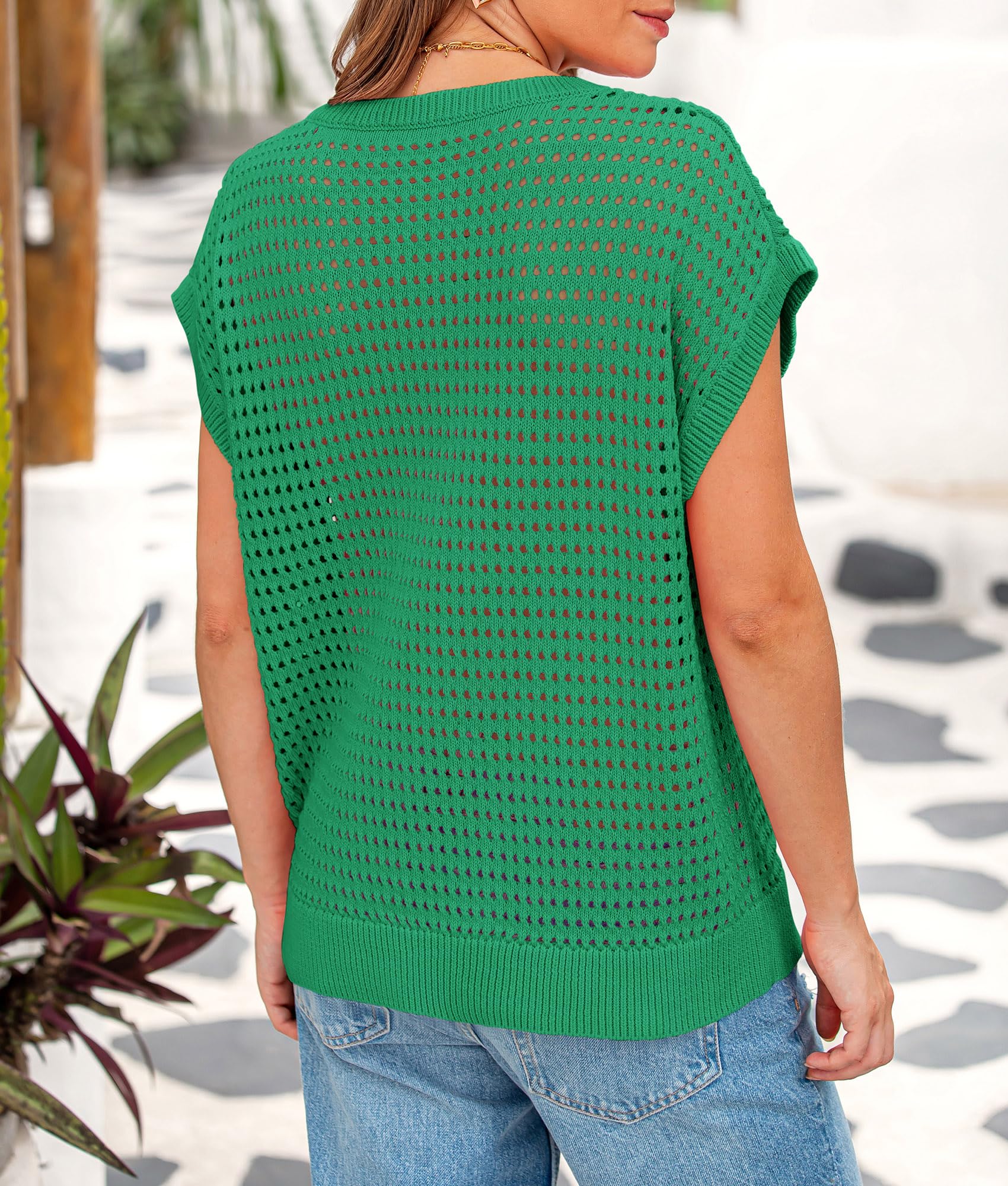 Foto 3 pulgar | Camiseta Prettygarden Para Mujer, Primavera-verano, Ganchillo, Verde, Algodón - Venta Internacional.