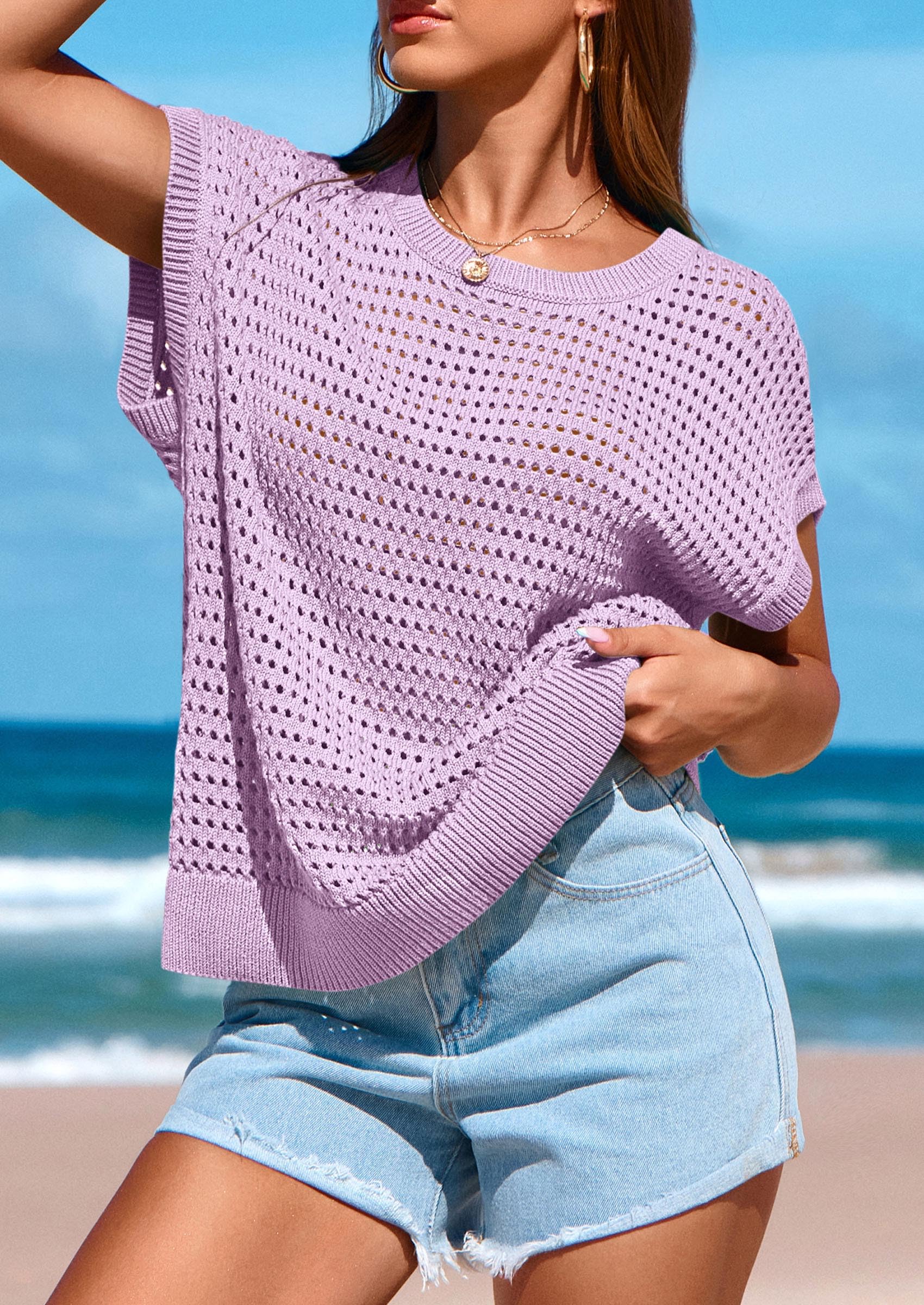 Foto 8 pulgar | Top Prettygarden Con Mangas De Ganchillo Para Mujer, Primavera-verano - Venta Internacional.