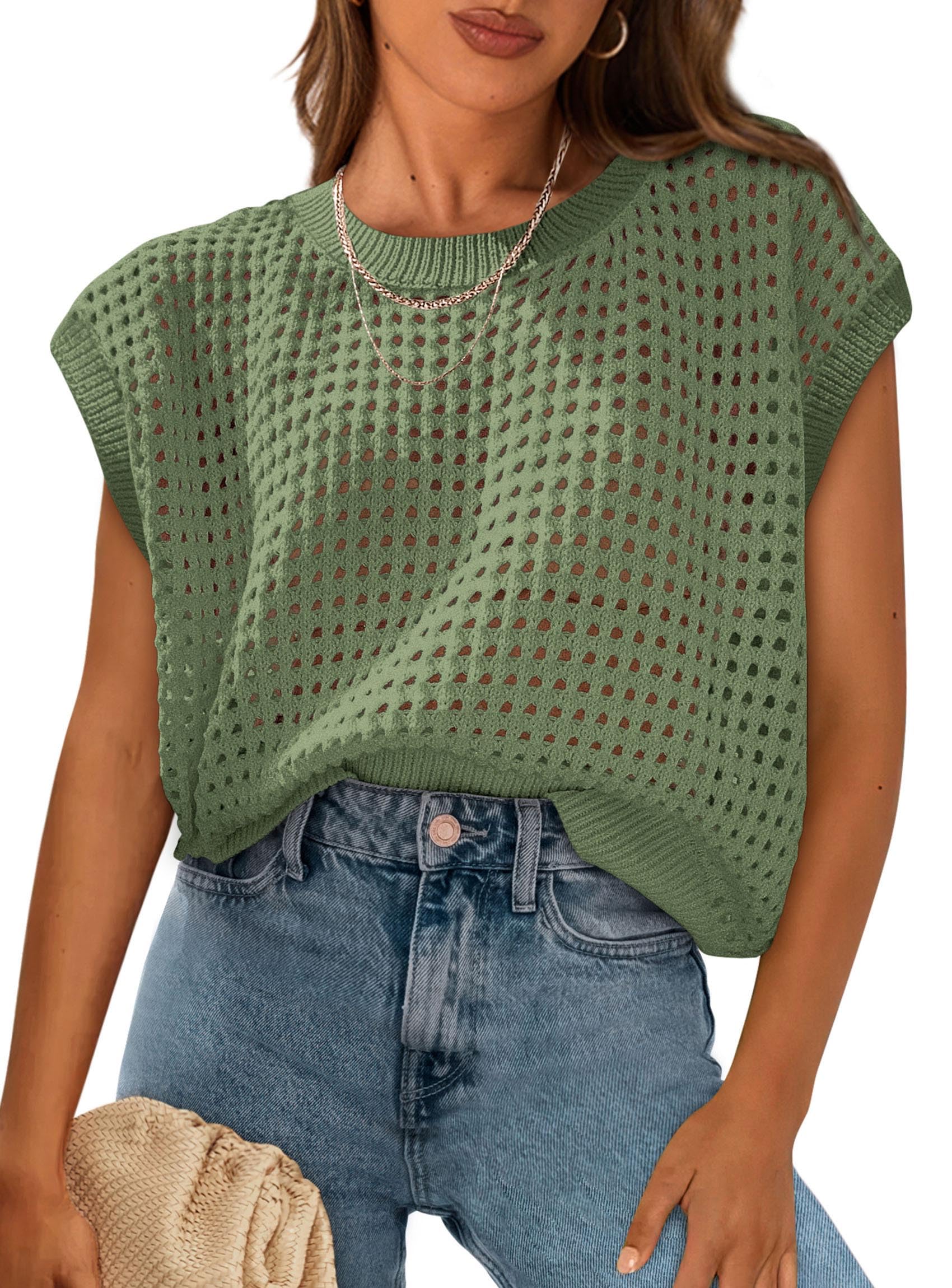 Foto 2 pulgar | Top Prettygarden Para Mujer Primavera/verano 2025, Color Verde Croché - Venta Internacional.