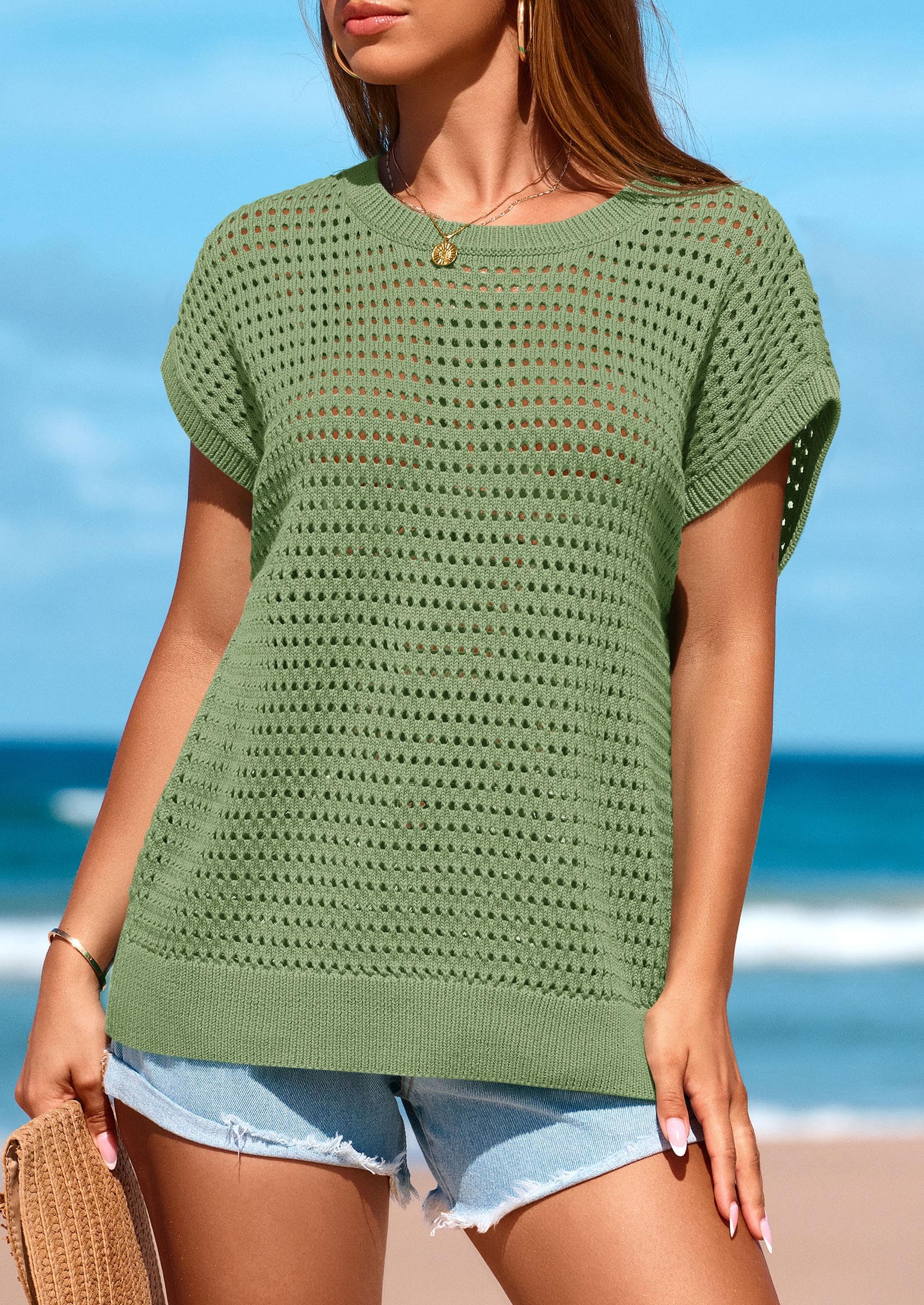 Foto 4 pulgar | Top Prettygarden Para Mujer Primavera/verano 2025, Color Verde Croché - Venta Internacional.