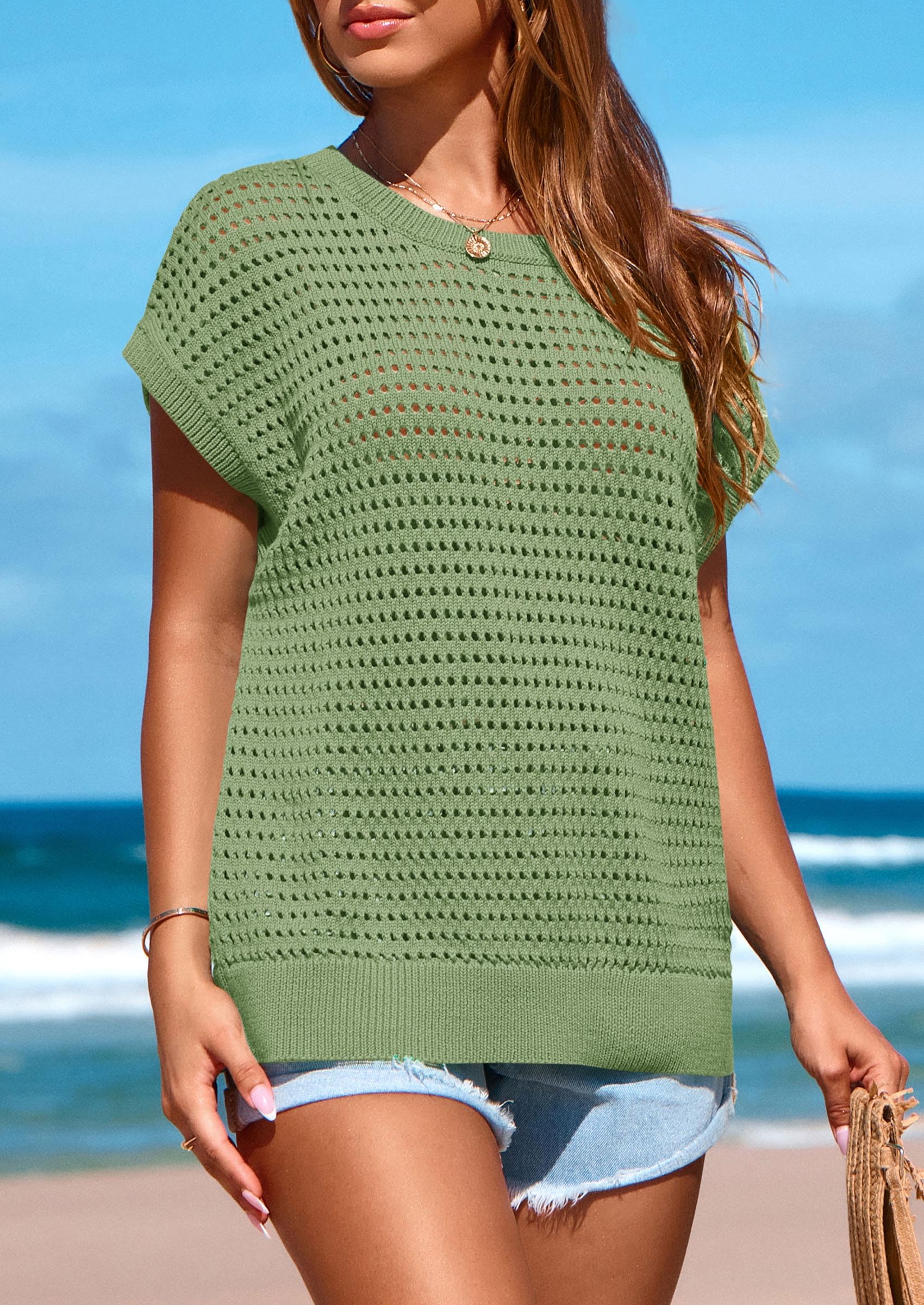 Foto 6 pulgar | Top Prettygarden Para Mujer Primavera/verano 2025, Color Verde Croché - Venta Internacional.