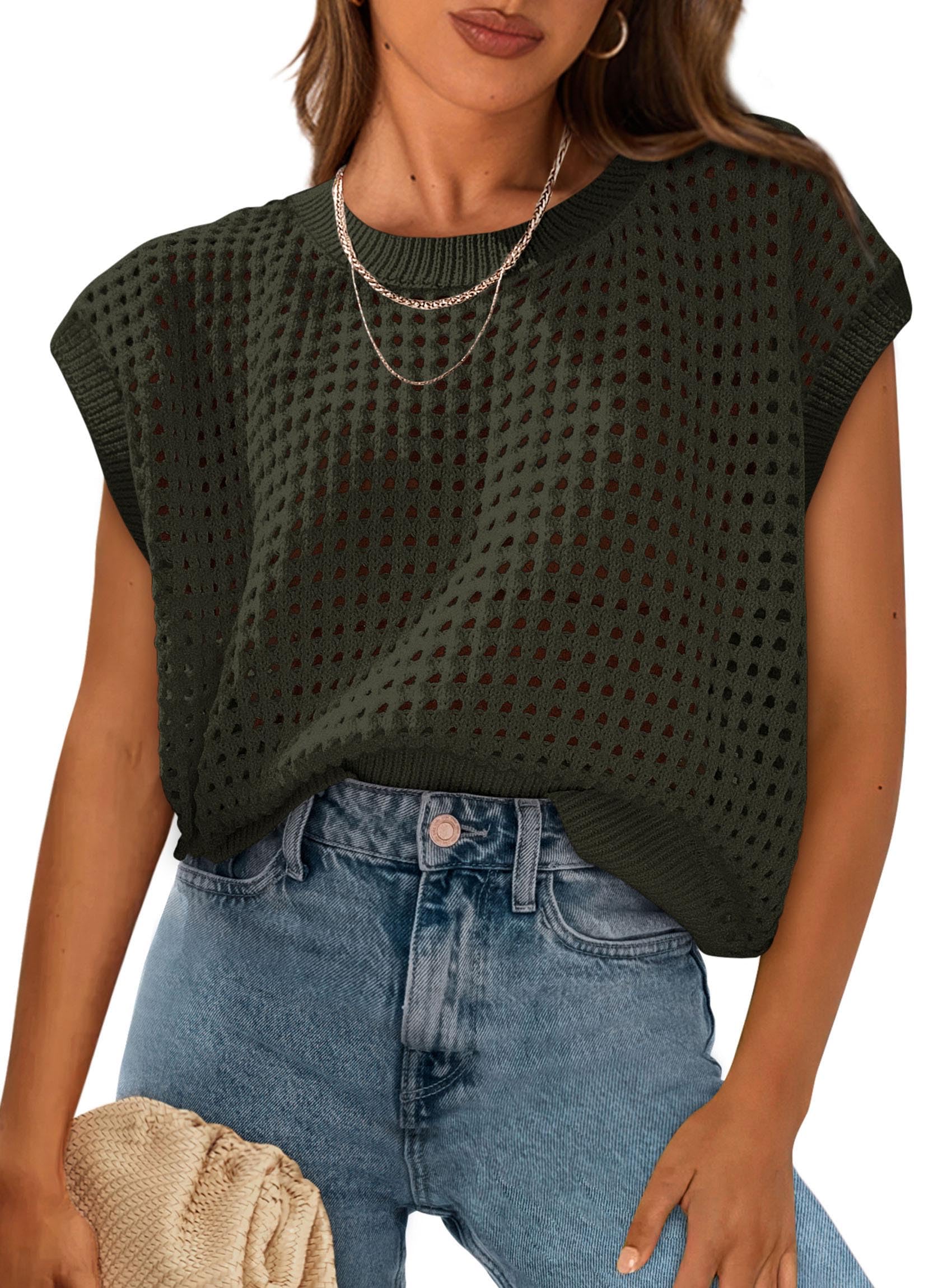 Foto 2 pulgar | Camiseta Prettygarden Para Mujer, Primavera-verano, Ganchillo, Color Verde Militar - Venta Internacional.