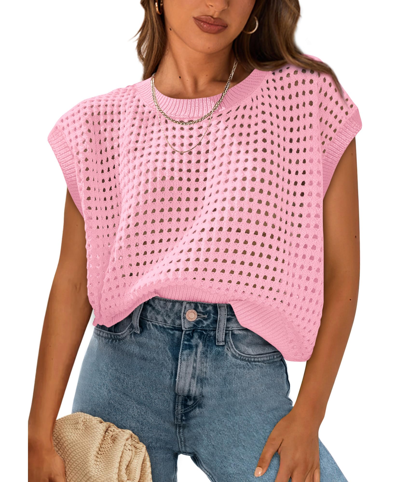 Gorra Prettygarden Para Mujer, Primavera-verano, Ganchillo, Manga Rosa - Venta Internacional.
