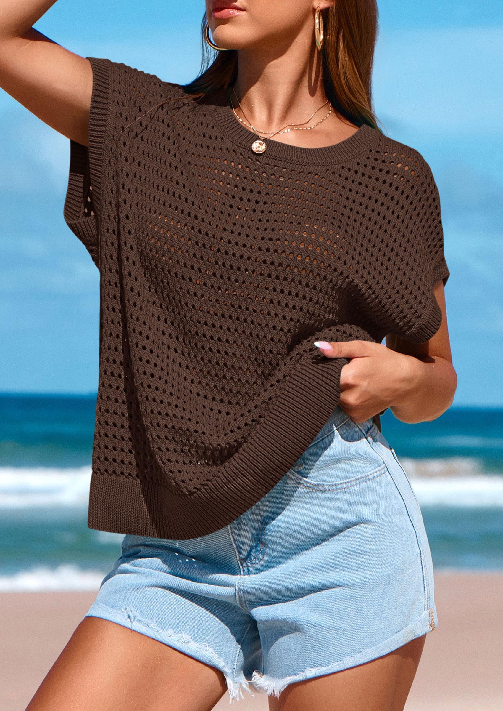 Foto 7 | Top Prettygarden Con Mangas De Ganchillo Para Mujer, Primavera-verano - Venta Internacional.