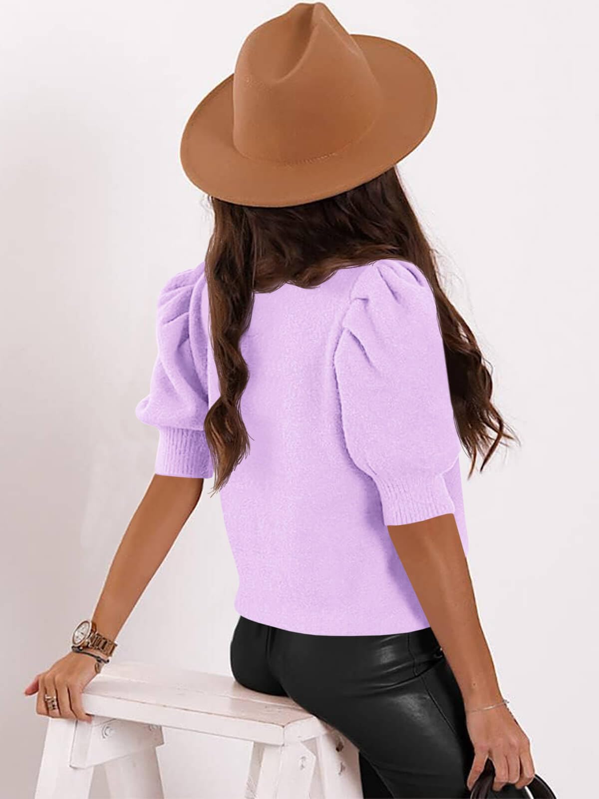 Foto 3 pulgar | Suéteres Goranbon Lilac Puff De Manga Corta Para Mujer - Venta Internacional.