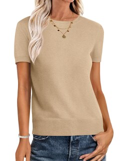 Foto 1 | Jersey Anrabess Para Mujer, Manga Corta, Mezcla De Lana, Color Caqui, Talla L - Venta Internacional.
