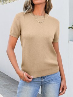 Foto 2 | Jersey Anrabess Para Mujer, Manga Corta, Mezcla De Lana, Color Caqui, Talla L - Venta Internacional.