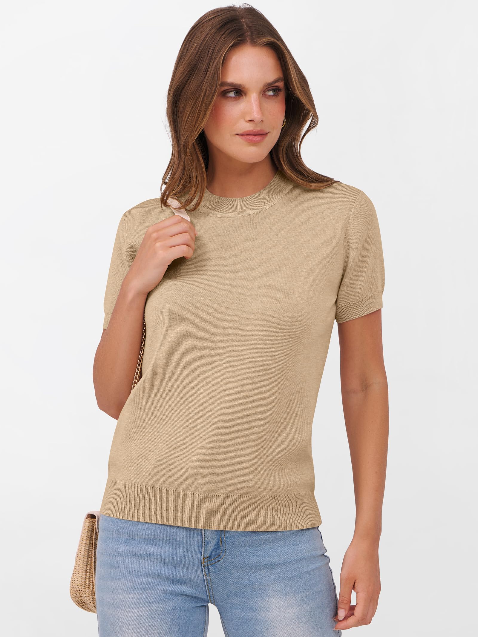 Foto 4 pulgar | Jersey Anrabess Para Mujer, Manga Corta, Mezcla De Lana, Color Caqui, Talla L - Venta Internacional.