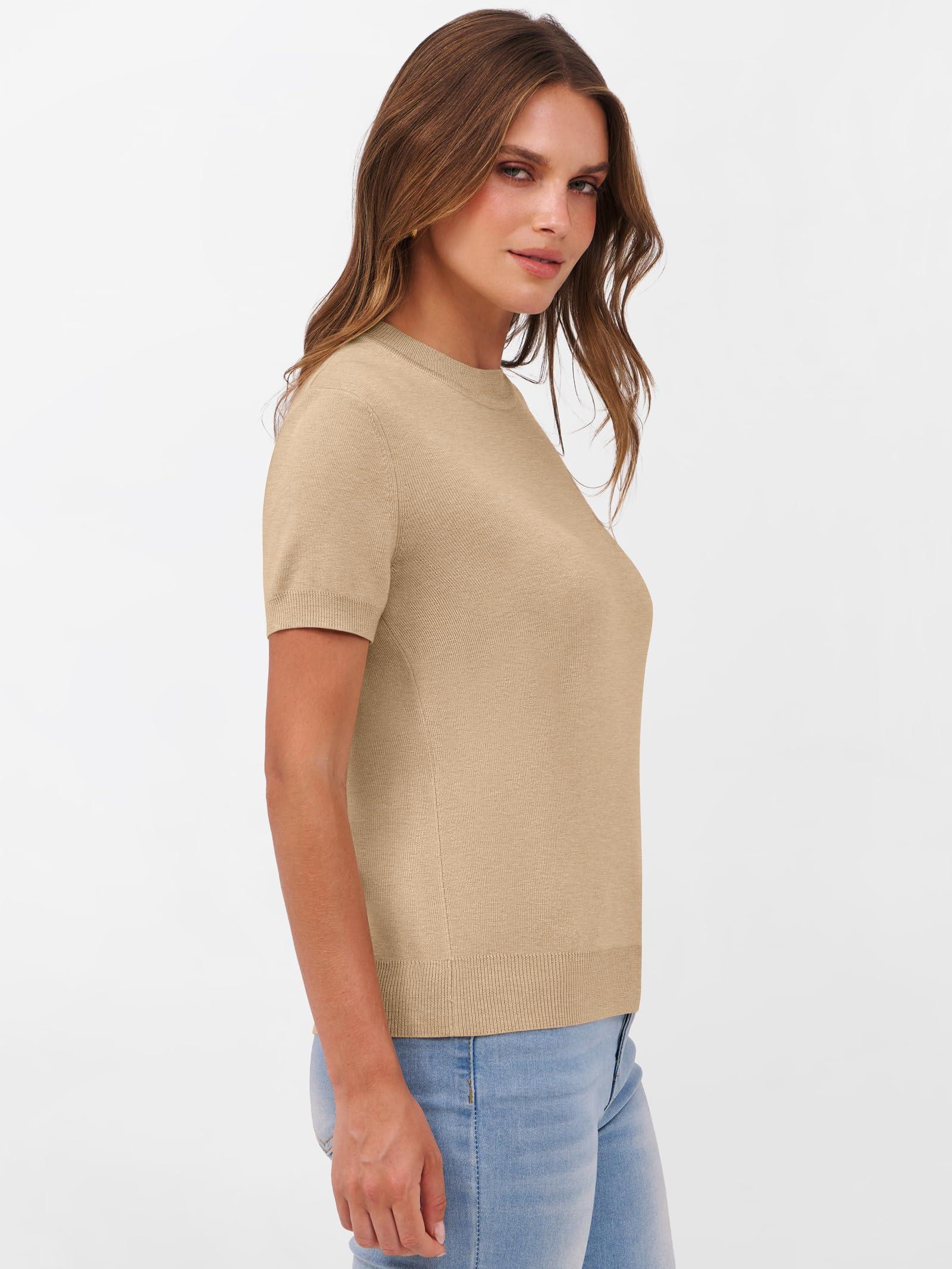 Foto 6 pulgar | Jersey Anrabess Para Mujer, Manga Corta, Mezcla De Lana, Color Caqui, Talla L - Venta Internacional.
