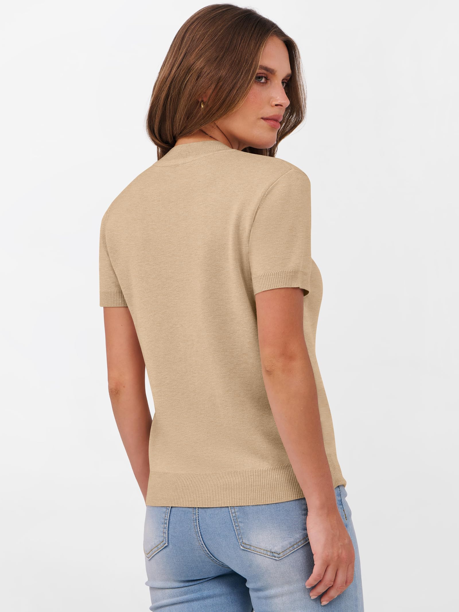 Foto 7 pulgar | Jersey Anrabess Para Mujer, Manga Corta, Mezcla De Lana, Color Caqui, Talla L - Venta Internacional.