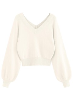Foto 1 | Jersey Zaful Para Mujer Con Cuello En V Corto Y Manga Larga Blanco Xl - Venta Internacional.