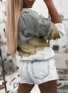 Foto 2 | Jersey Dokotoo Para Mujer Con Cuello En V, Color Bloque Hueco, Gris - Venta Internacional.