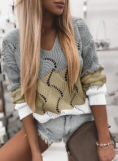 Foto 4 | Jersey Dokotoo Para Mujer Con Cuello En V, Color Bloque Hueco, Gris - Venta Internacional.