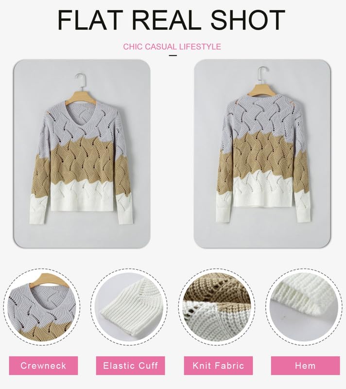 Foto 6 pulgar | Jersey Dokotoo Para Mujer Con Cuello En V, Color Bloque Hueco, Gris - Venta Internacional.