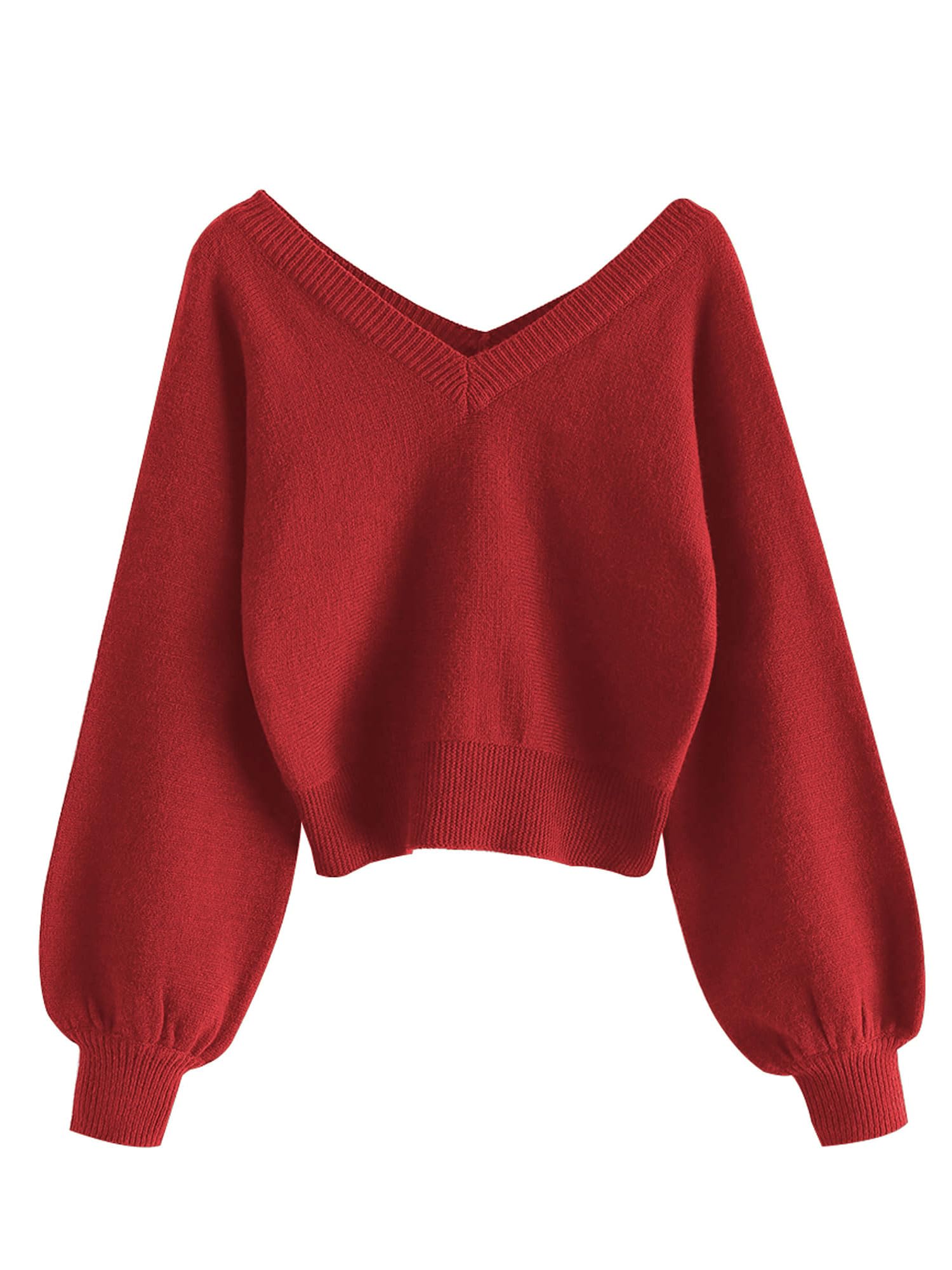 Foto 2 pulgar | Jersey Zaful Para Mujer Con Cuello En V Corto, Manga Larga, Rojo, Talla M - Venta Internacional.