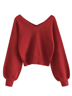 Foto 1 | Jersey Zaful Para Mujer Con Cuello En V Corto, Manga Larga, Rojo, Talla M - Venta Internacional.