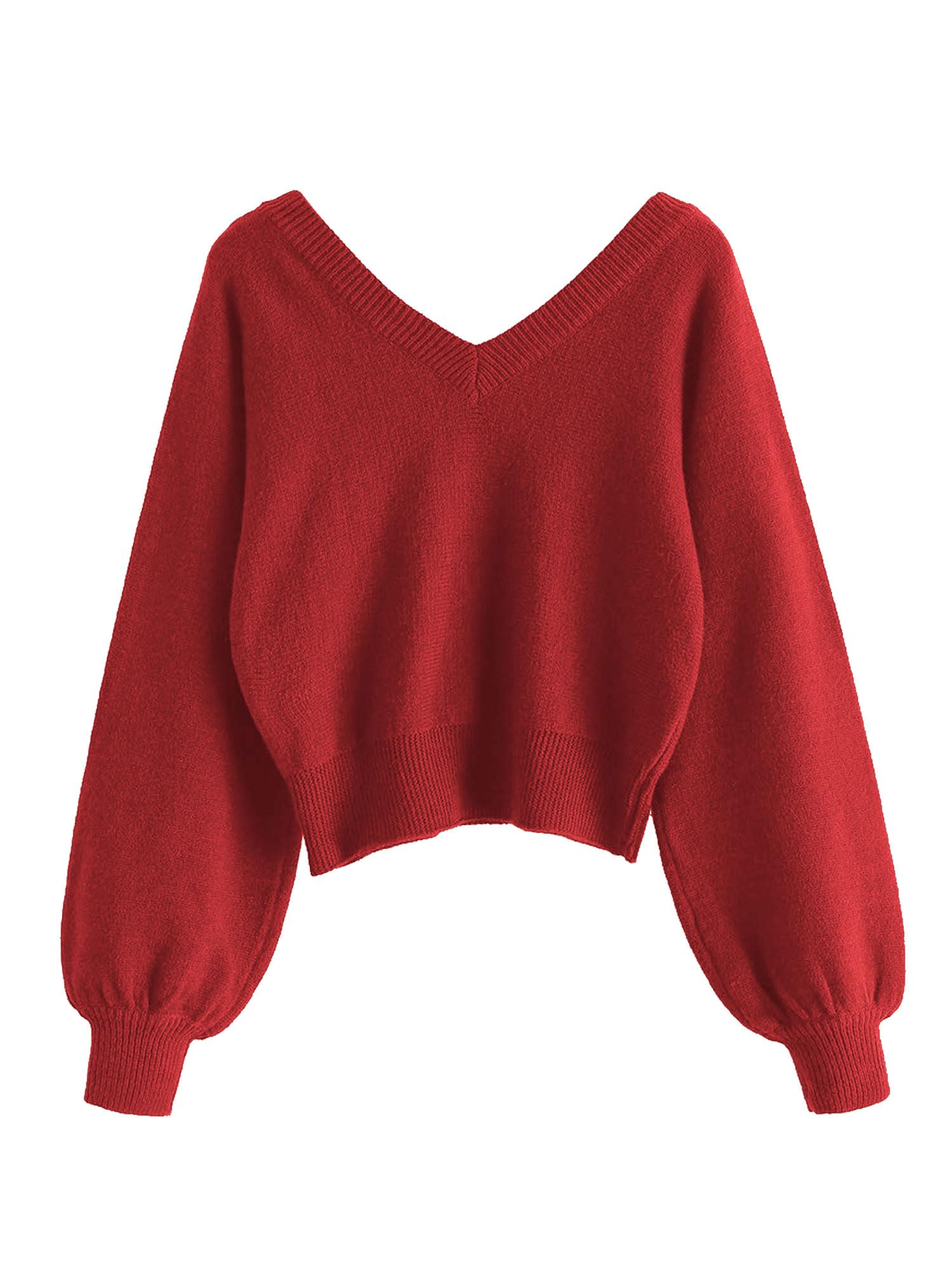 Foto 3 pulgar | Jersey Zaful Para Mujer Con Cuello En V Corto, Manga Larga, Rojo, Talla M - Venta Internacional.