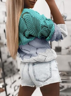 Foto 2 | Jersey Dokotoo Para Mujer, Cuello En V, Color Block, Tejido Trenzado, Verde, Xl - Venta Internacional.