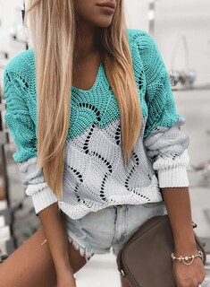 Foto 4 | Jersey Dokotoo Para Mujer, Cuello En V, Color Block, Tejido Trenzado, Verde, Xl - Venta Internacional.