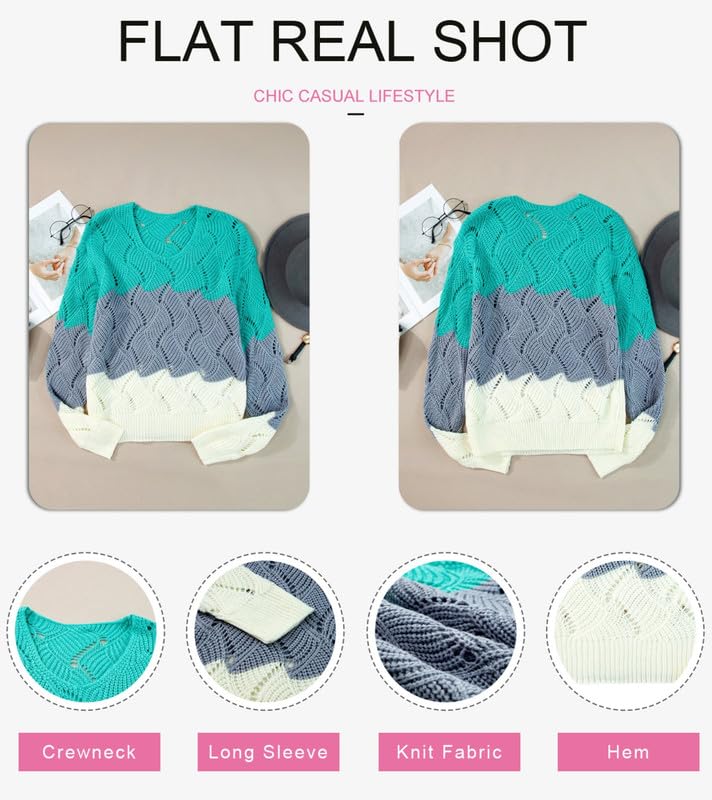 Foto 6 pulgar | Jersey Dokotoo Para Mujer, Cuello En V, Color Block, Tejido Trenzado, Verde, Xl - Venta Internacional.